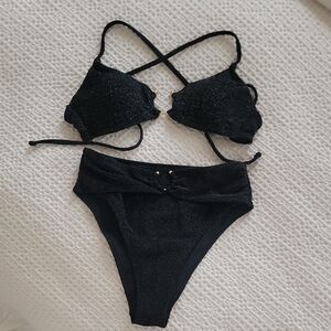 Victoria's Secret Black Sparkle Cross-Back Bikini Set - Women Swim